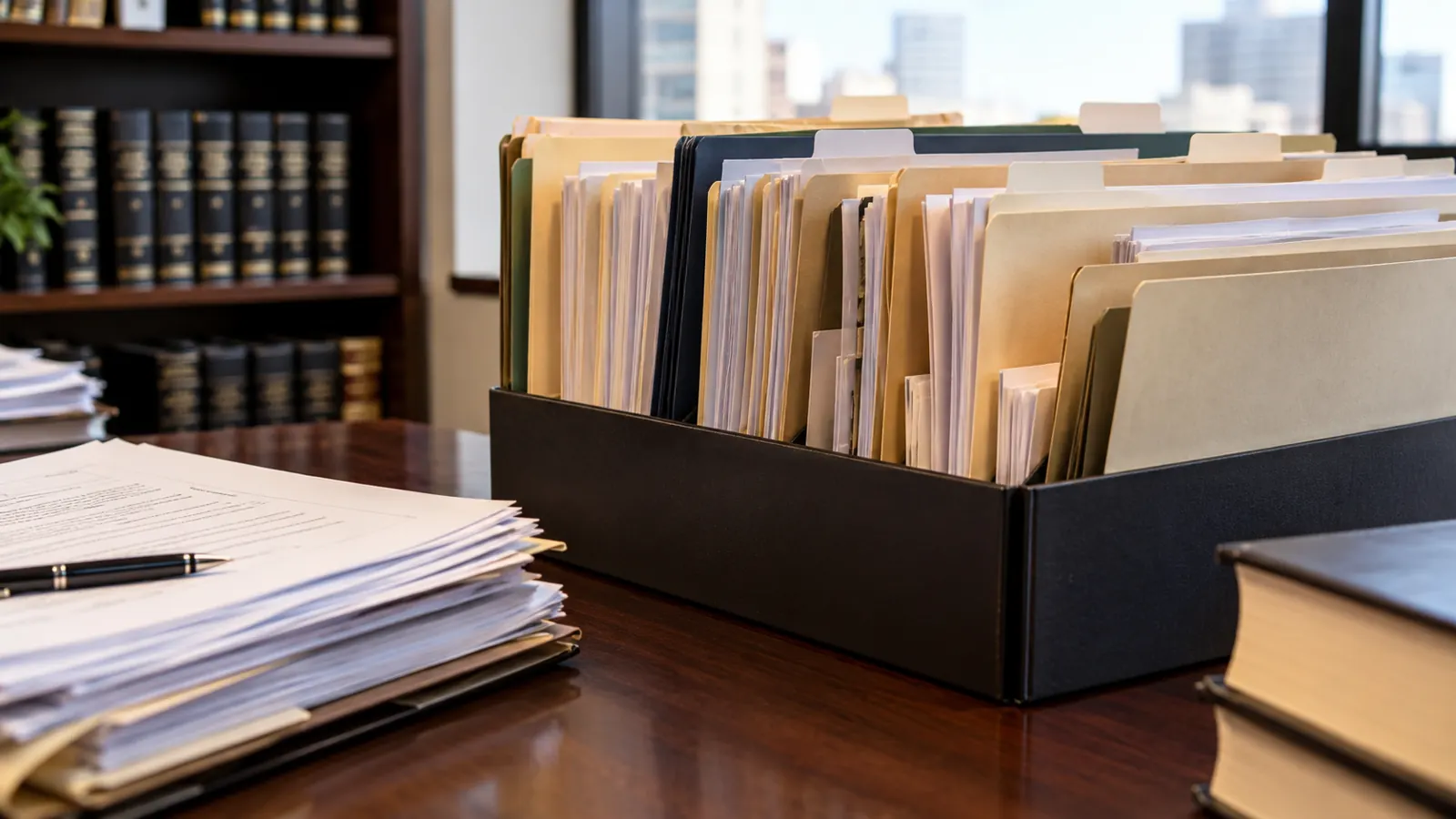 Case files organized in a document box